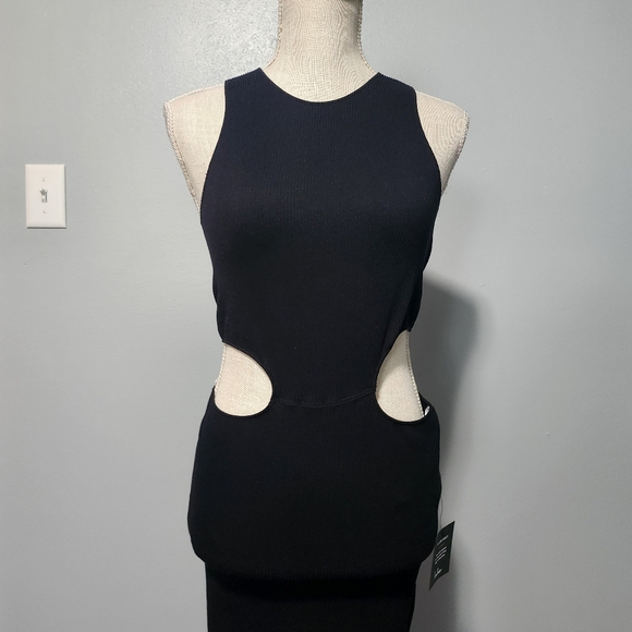 NWT Lulu's Black Ribbed Sleeveless Cutout Midi Dress Size Large Bodycon Sexy - Picture 5 of 11